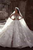Luxurious Ball Gown Flowers Crystal Long Sleeve Wedding Dresses Bridal Gowns, SW255