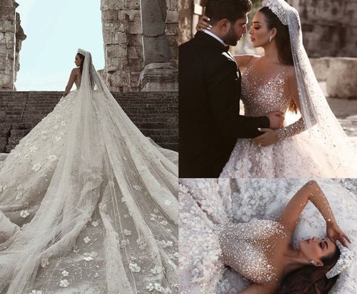 Simidress.com offer Luxurious Ball Gown Flowers Crystal Long Sleeve Wedding Dresses Bridal Gowns, SW255