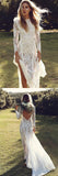 Gorgeous White Long Sleeve Backless Sheath Lace Summer Beach Wedding Dresses, SW256|simidress.com