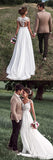 Chiffon Off White Cap Sleeves Lace Long Beach Wedding Dresses with Appliques, SW257|www.simidress.com