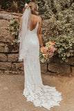 Ivory Backless Summer Rustic Lace Beach Wedding Dresses Bridal Gowns, SW259