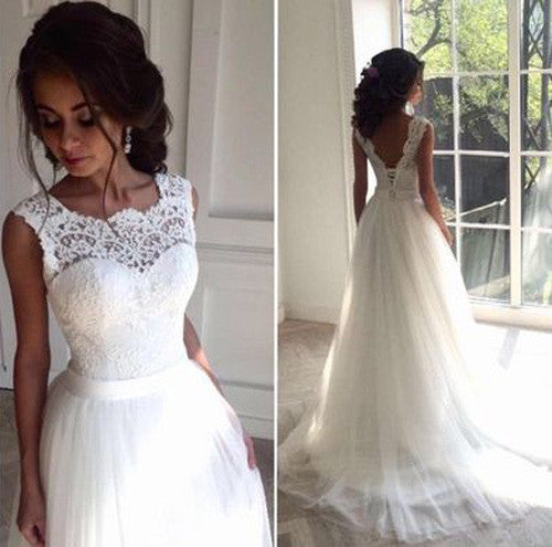 Sheath V-Neck Backless White Lace Boho Wedding Dress Bridal Gown PFW03 –  Promfast