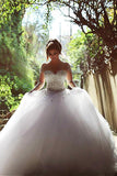 Fabulous Vintage Tulle Long Sleeve Ball Gown Wedding Dresses with Beading, SW260