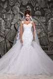 Gorgeous Lace Backless Mermaid Spaghetti Straps Wedding Dresses with Appliques, SW261