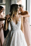 Gorgeous White Vintage A-line Lace Illusion Neck Wedding Dresses | Bridal Gowns, SW262
