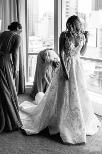 Gorgeous White Vintage A-line Lace Illusion Neck Wedding Dresses | Bridal Gowns, SW262 | www.simidress.com