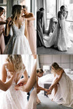 White Vintage A-line Lace Illusion Neck Wedding Dresses | Bridal Gowns, SW262 | www.simidress.com