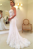 White Sweetheart Lace Court Train Mermaid  Wedding Dresses | Bridal Gowns, SW264