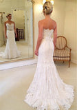 White Sweetheart Lace Court Train Mermaid  Wedding Dresses | Bridal Gowns, SW264|simidress.com