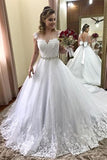 Gorgeous White Lace Sparkly Ball Gown Sweetheart Long Wedding Dresses, SW266