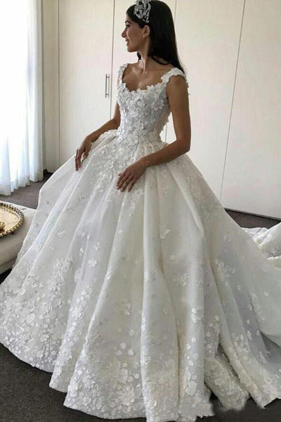 Gorgeous Ball Gown Lace Backless Sweetheart Wedding Dresses with Appliques, SW267