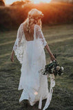 Unique Ivory Sheath Boho Bohemian Lace Rustic Wedding Dresses | Bridal Gown, SW270