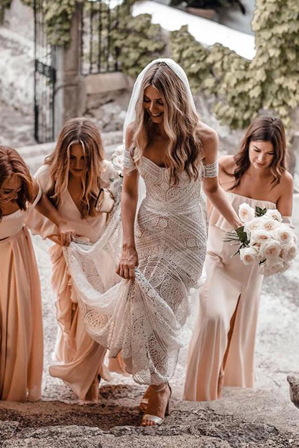 Ivory Rustic Boho Lace Sweetheart Neck Beach Wedding Dresses