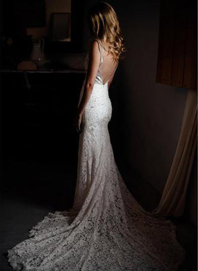 Gorgeous Ivory Lace V-neck Mermaid Country Wedding Dresses | Bridal Gowns, SW274 | www.simidress.com