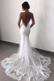 Fabulous Backless Spaghetti Straps Lace Mermaid Wedding Dresses Bride Dress, SW287