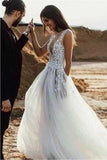 www.simidress.com | Fabulous See-through A-line V-neck Beach Wedding Dresses with Side Slit, SW288