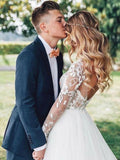 Find Elegant Tulle Long Sleeves A-line See Through Backless Wedding Dresses, SW289 at simidress.com
