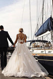 www.simidress.com | Gorgeous Tulle A-line Backless Boho Floral Appliques Beach Wedding Dresses, SW296
