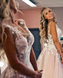 www.simidress.com supply Gorgeous Tulle A-line Backless Boho Floral Appliques Beach Wedding Dresses, SW296
