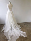 simidress.com | Simple Ivory A-line V-neck White Wedding Dresses Prom Dress With Court Train, SW297