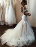 www.simidress.com | Gorgeous Mermaid Lace V-neck Off the Shoulder Wedding Dress with Appliques, SW298