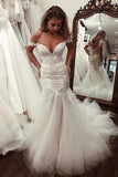 Gorgeous Mermaid Lace V-neck Off the Shoulder Wedding Dress with Appliques, SW298