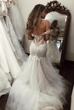 Find Gorgeous Mermaid Lace V-neck Off the Shoulder Wedding Dress with Appliques, SW298 at www.simidress.com