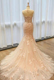 www.simidress.com | Beautiful Tulle Cape Sleeves Mermaid Lace Wedding Dresses with Court Train, SW301