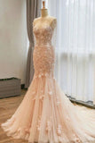 Beautiful Tulle Cape Sleeves Mermaid Lace Wedding Dresses with Court Train, SW301