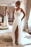 Elegant Chiffon Lace Spaghetti straps Appliques Beach Wedding Dresses with Split, SW303