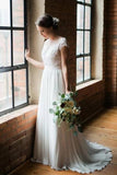 Romantic Scoop Chiffon Open Back Wedding Dresses Short Train Bridal Dress, SW304