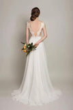 www.simidress.com | Romantic Scoop Chiffon Open Back Wedding Dresses Short Train Bridal Dress, SW304