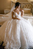 Ivory Vintage Ball Gown 3D Floral Lace Spagehtti straps Wedding Dresses, SW306