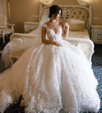 www.simidress.com supply Ivory Vintage Ball Gown 3D Floral Lace Spagehtti straps Wedding Dresses, SW306