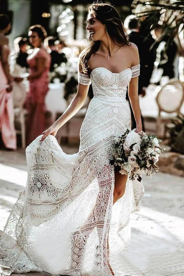 Fabulous Lace Sweetheart Sheath Beach Wedding Dresses With Slit, SW307 Simidress Fabulous Lace Sweetheart Sheath Beach Wedding Dresses With Slit, SW307 Simidress
