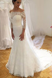 Gorgeous Lace Sheath Sweetheart Long Sleeves Off Shoulder Wedding Dresses, SW308