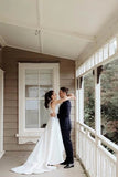 www.simidress.com supply Simple Organza Satin Ball Gown Round Neck Wedding Dresses with Pockets, SW310