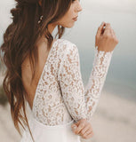www.simidress.com supply Simple Lace A-line V-neck Open Back Long Sleeves Beach Wedding Dresses, SW311-B