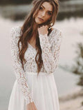www.simidress.com supply Simple Lace A-line V-neck Open Back Long Sleeves Beach Wedding Dresses, SW311-C