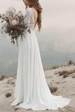 www.simidress.com supply Simple Lace A-line V-neck Open Back Long Sleeves Beach Wedding Dresses, SW311-D