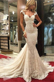 Gorgeous Tulle And Lace Sweetheart Mermaid Illusion Back Wedding Dresses, SW313