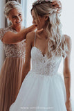 Simple White Ball Gown Spaghetti Straps Sweetheart Wedding Dresses with Lace, SW316