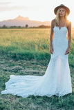 simidress.com offer Gorgeous Lace Ivory Mermaid Sweetheart Wedding Dresses with Sweep Train, SW319