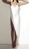 Sheer Back Beach Wedding Dresses Side Slit  Wedding Gown Simple Sexy Dresses SW32