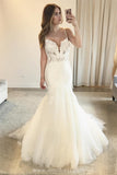 Gorgeous Open Back Spaghetti Straps Mermaid V-neck Lace Wedding Dresses, SW320
