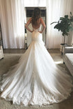 simidress.com supply Gorgeous Open Back Spaghetti Straps Mermaid V-neck Lace Wedding Dresses, SW320