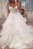 Simple White Organza Ruffled Ball Gown Sweetheart Floor Length Wedding Dress, SW321