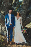 Find Sheath Backless V-Neck Long Sleeve Court Train Illusion Lace Wedding Dress, SW323 at www.simidress.com