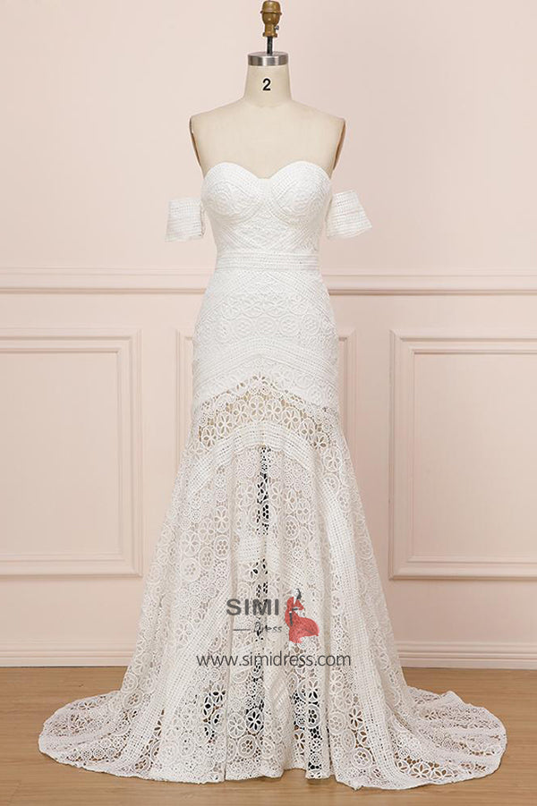 Elegant Rustic Boho Lace Sweetheart Beach  Ivory Wedding Dresses, Bridal Dress, SW326