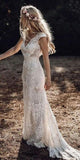 Gorgeous Sheath Boho Cap Sleeve Vintage Lace Rustic Wedding Dress with Train, SW327 | wedding dresses | party dresses | bridal gowns | bridals | Simidress